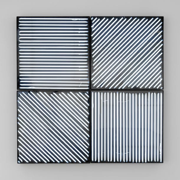 François Morellet's sculpture Néons 0°, 45°, 90°, 135° avec 4 rythmes interférents, 1963