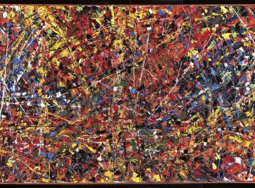 Painting by Jean Paul Riopelle, titled "Abstraction (Orange)."