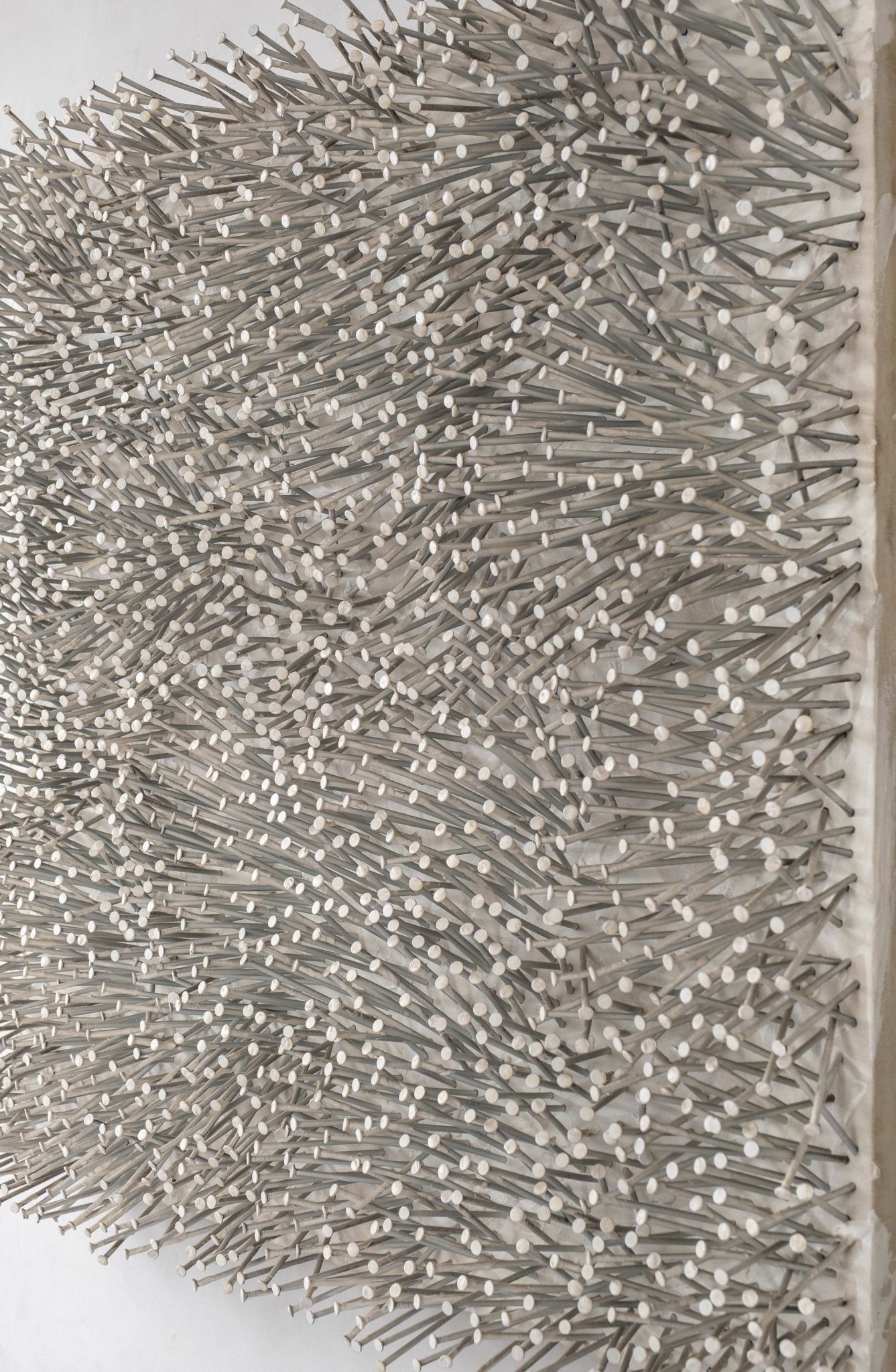 Detail view of Günther Uecker's nail relief "Weisses Feld"
