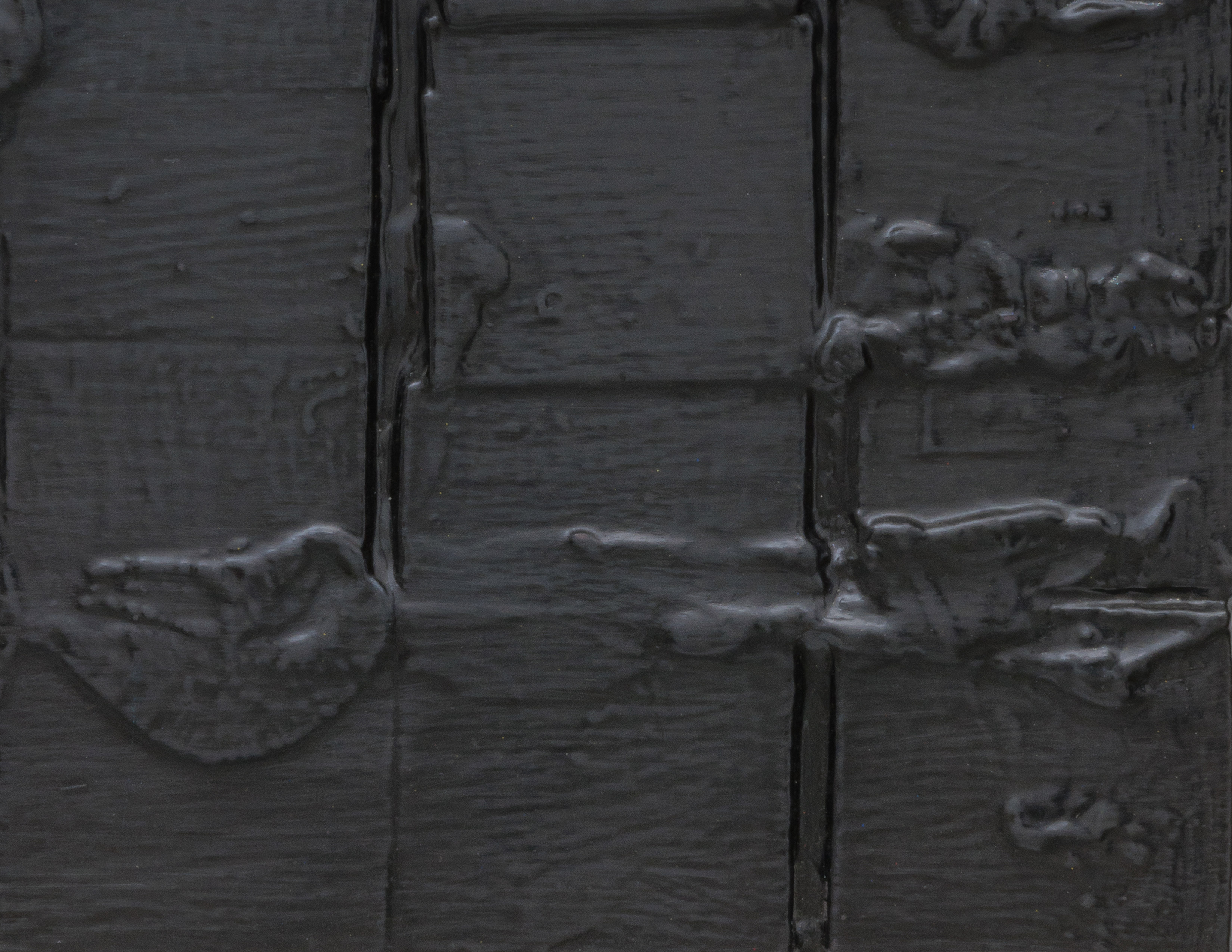 Detail view of Eleanore Mikus's epoxy on wood work Tablet 113