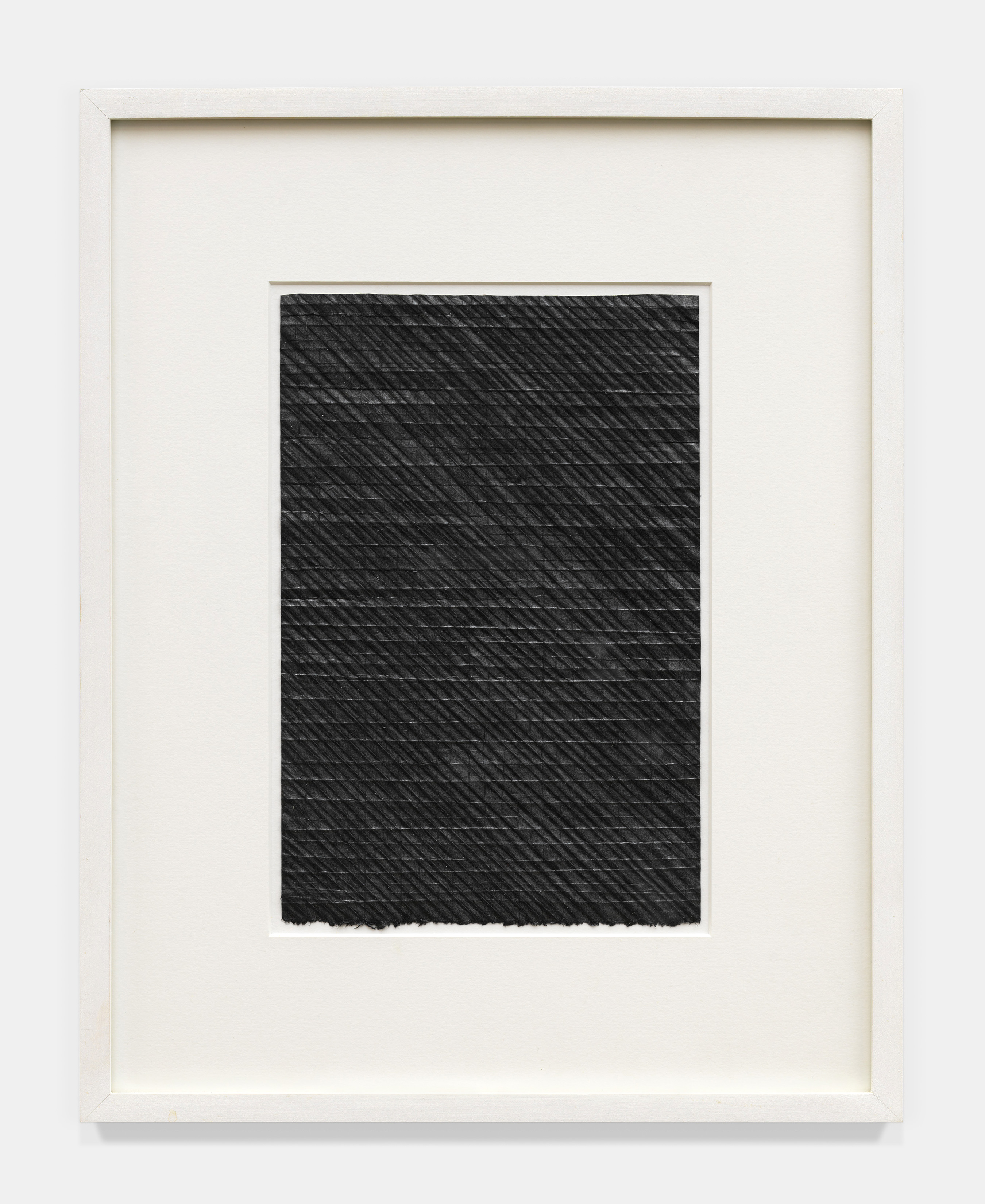 Eleanore Mikus's Untitled graphite and ink on folded nacre paper work framed