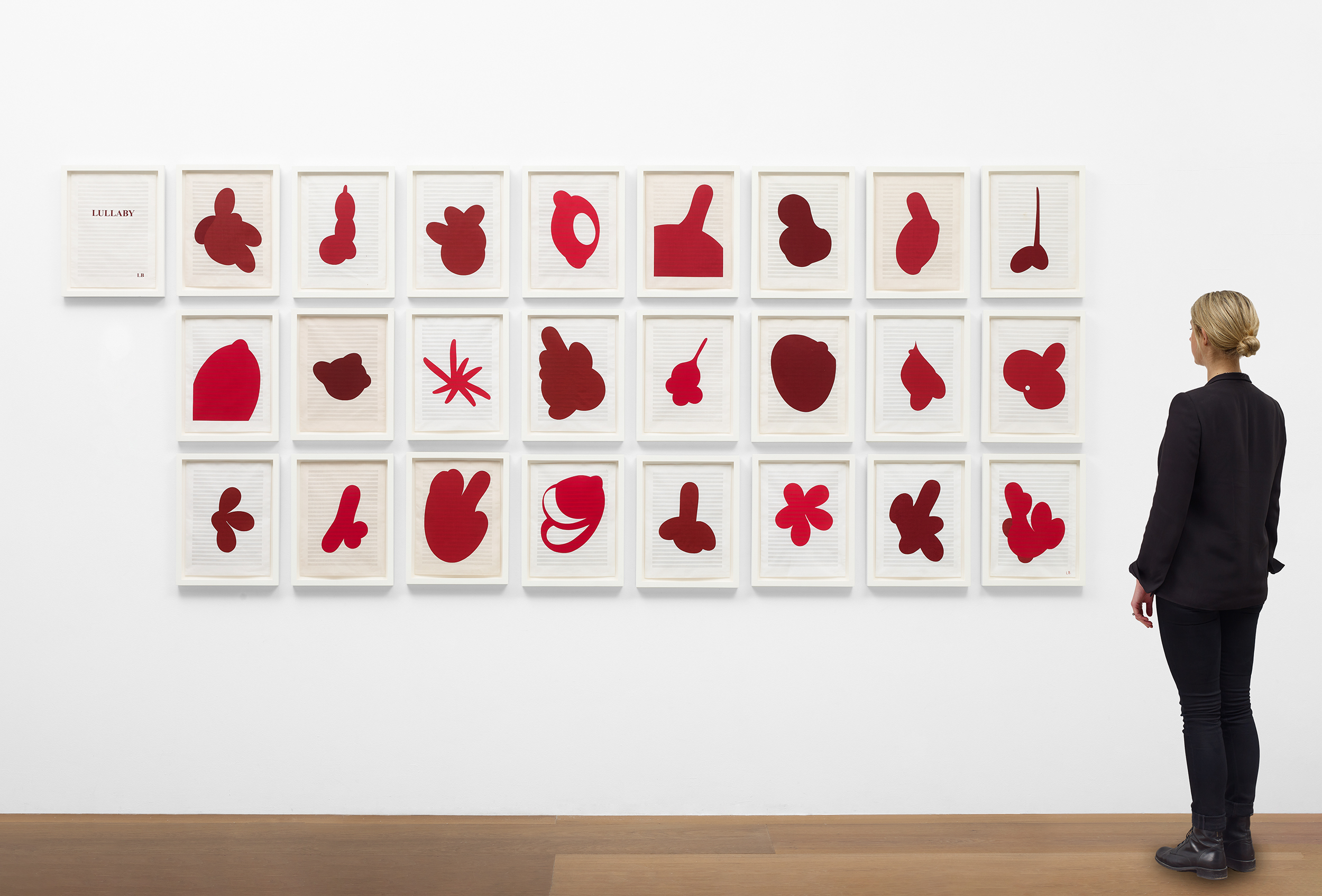 Scale view of Louise Bourgeois's series of 25 screen prints Lullaby
