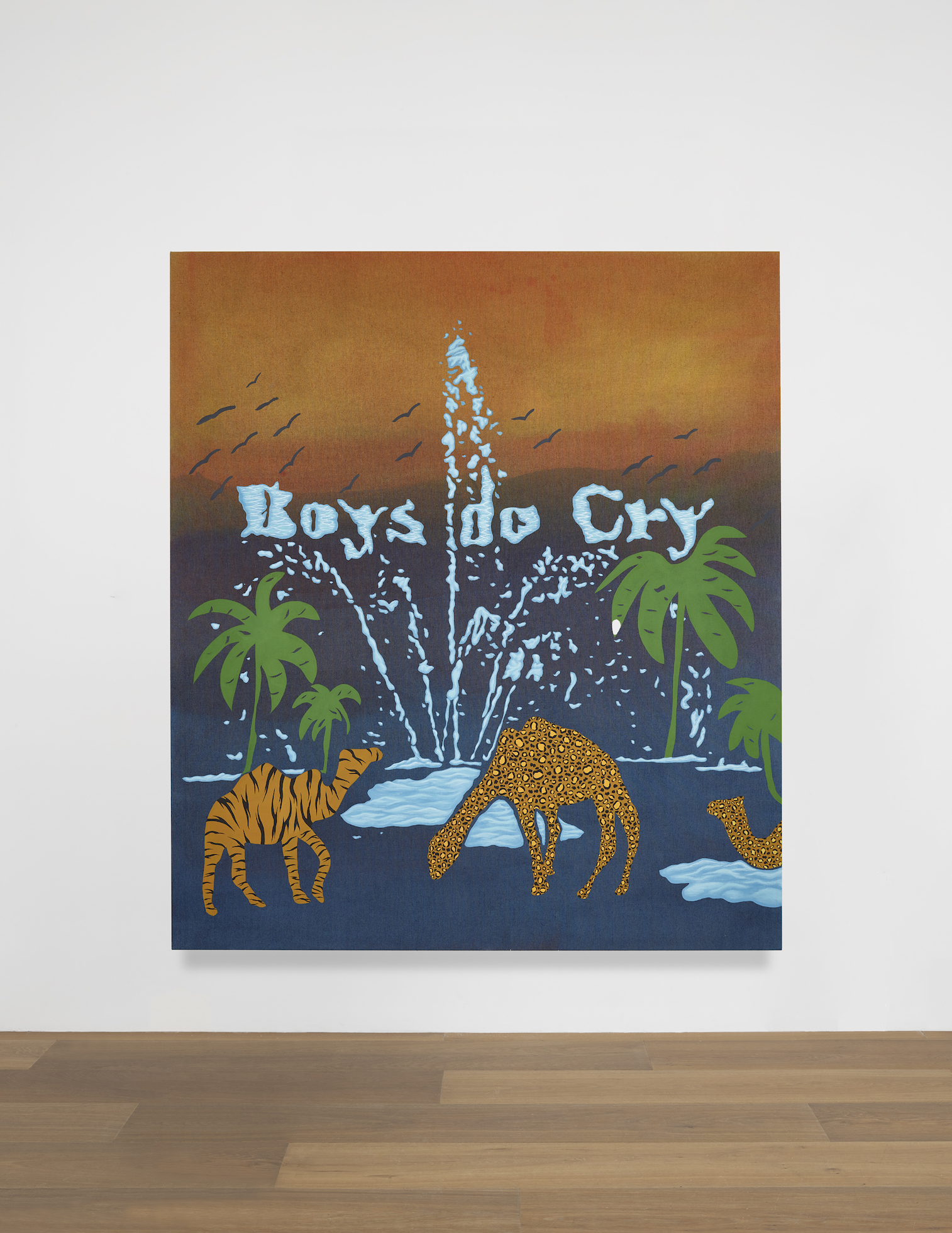 Installation view of Joel Mesler's painting Untitled (Boys Don't Cry)