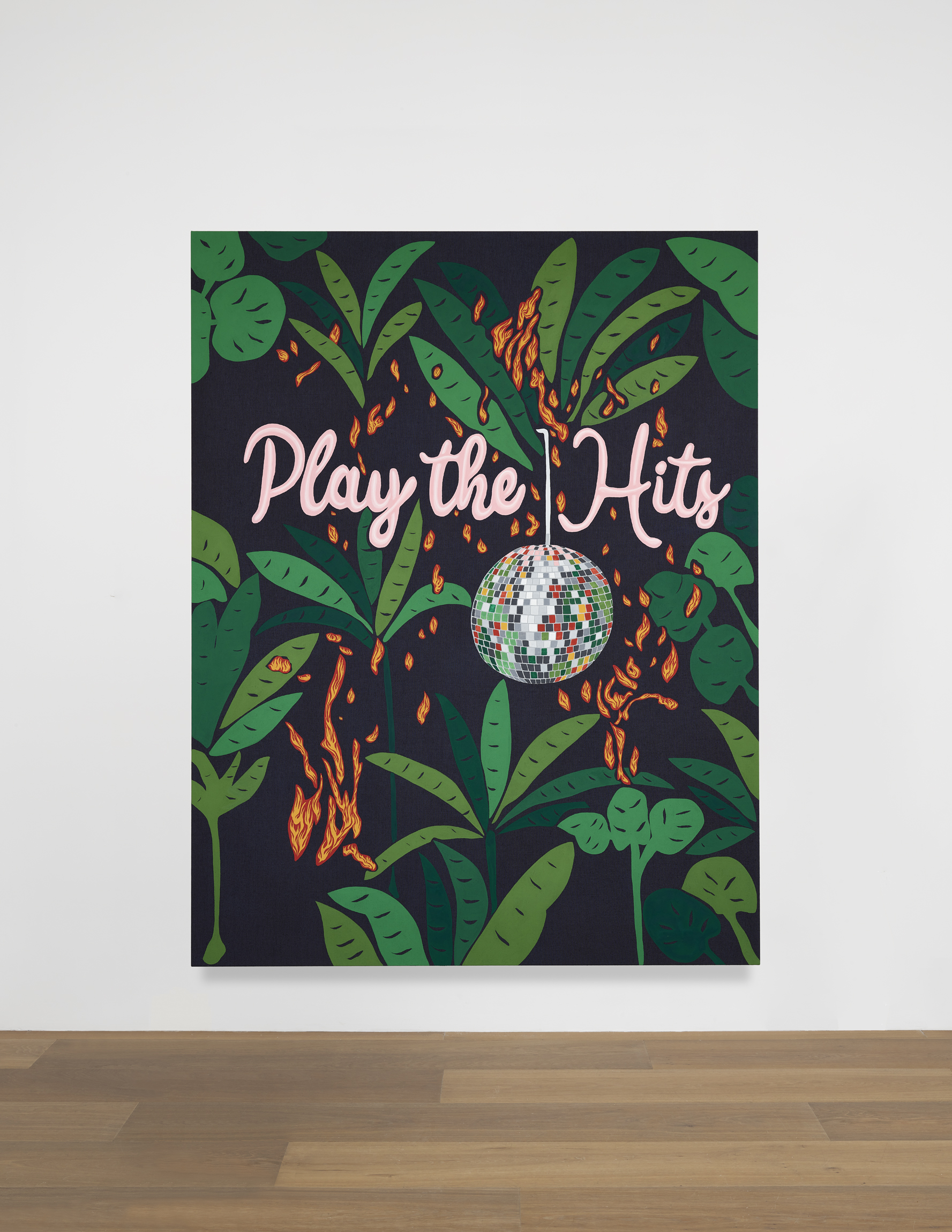 Installation view of Joel Mesler's painting Untitled (Play the Hits)