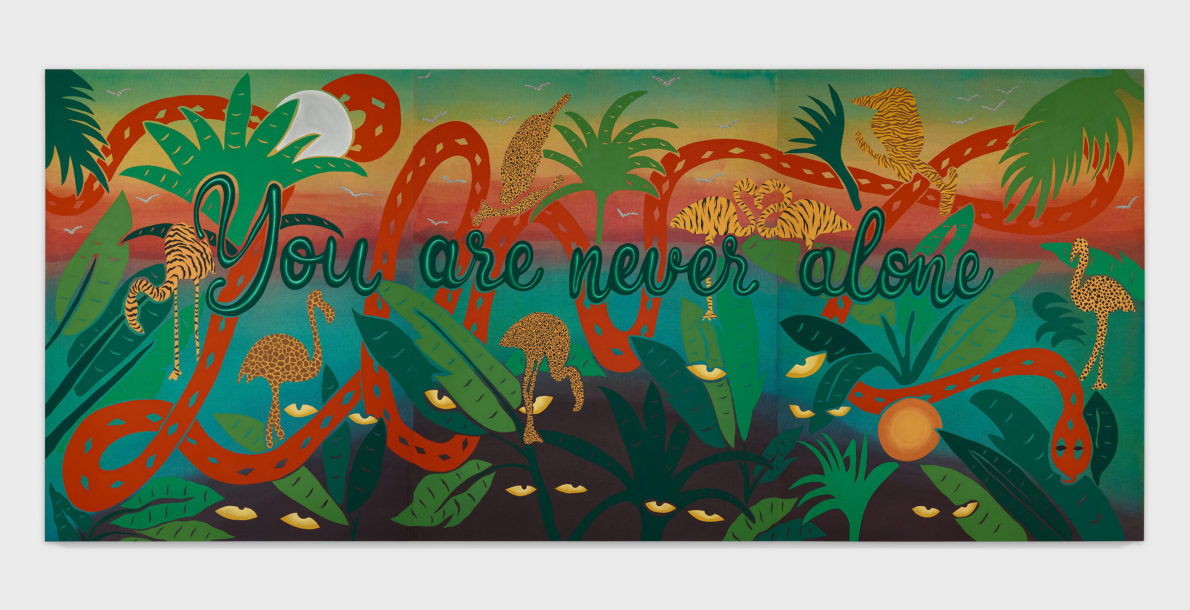Joel Mesler's painting triptych Untitled (You Are Never Alone)